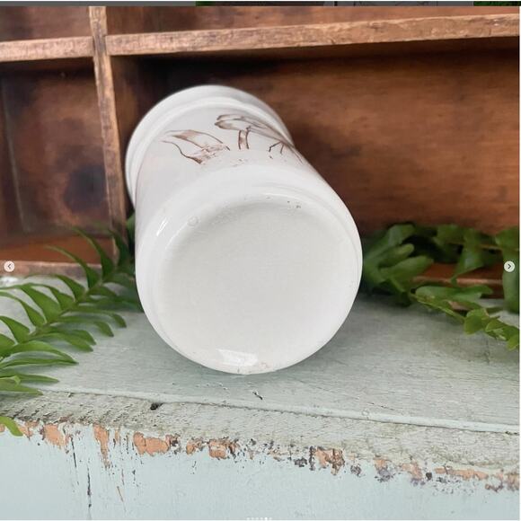 Vtg Brown Transferware TOOTHBRUSH HOLDER CUP Ironstone Daffodil Flower Vanity - Picture 5 of 6